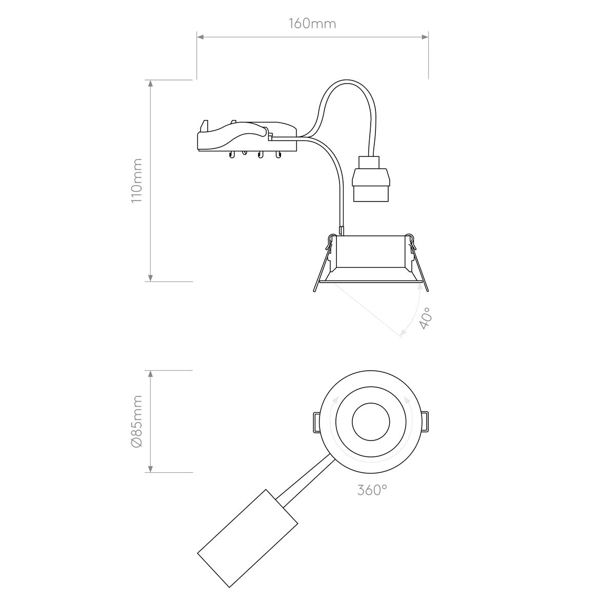 Technical drawing of a kitchen faucet with dimensions on a white background