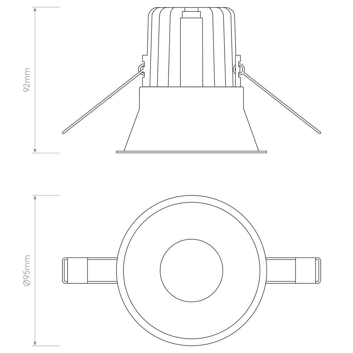 Technical drawing of a ceiling light fixture with dimensions