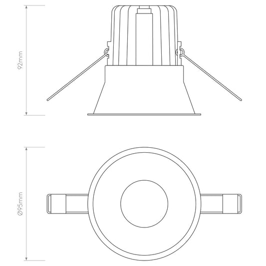 Technical drawing of a ceiling light fixture with dimensions