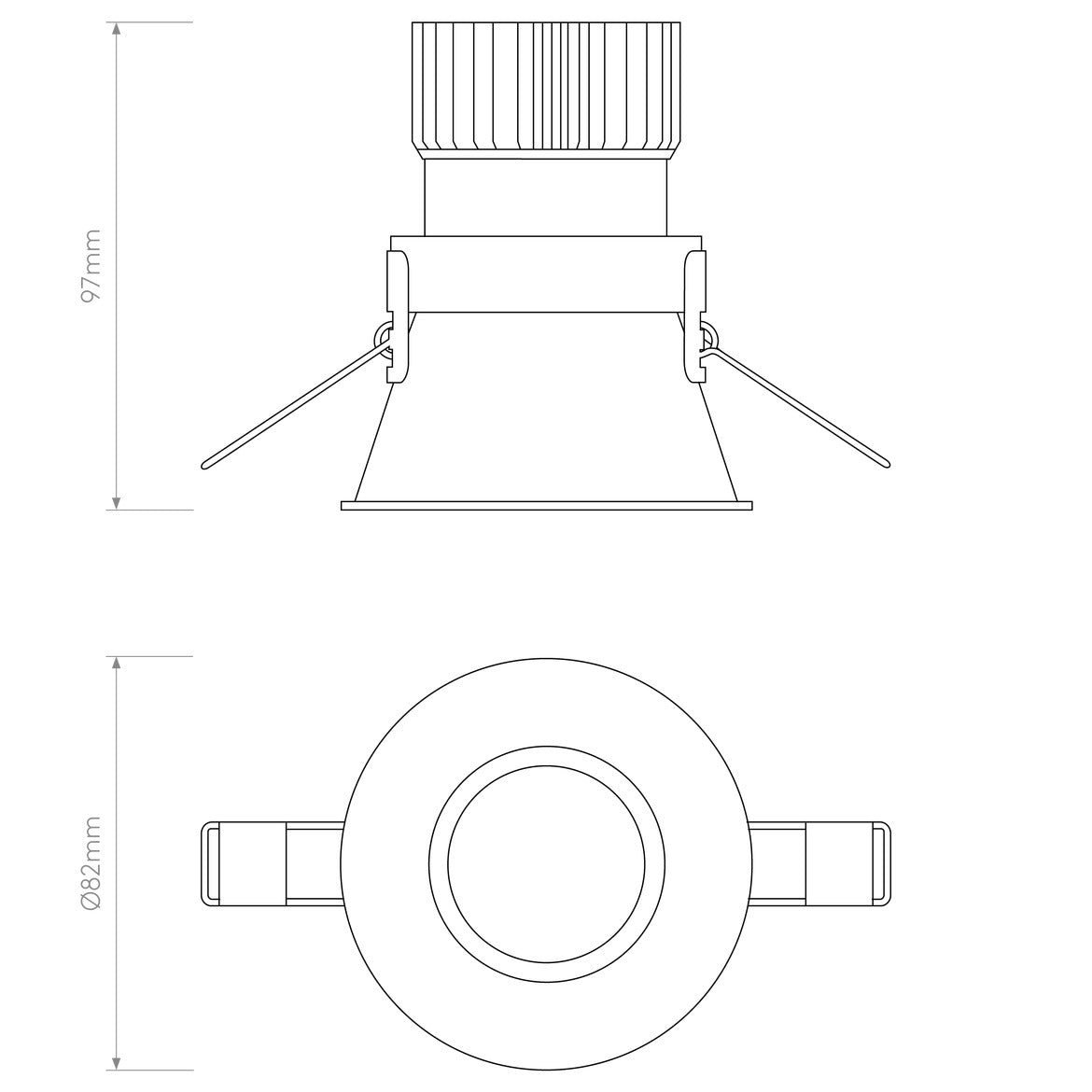 Technical drawing of a ceiling light fixture with dimensions