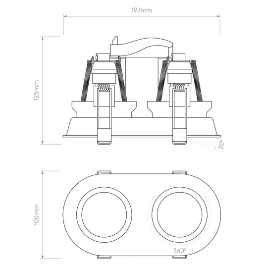 Technical drawing of a shower head with dimensions on a white background