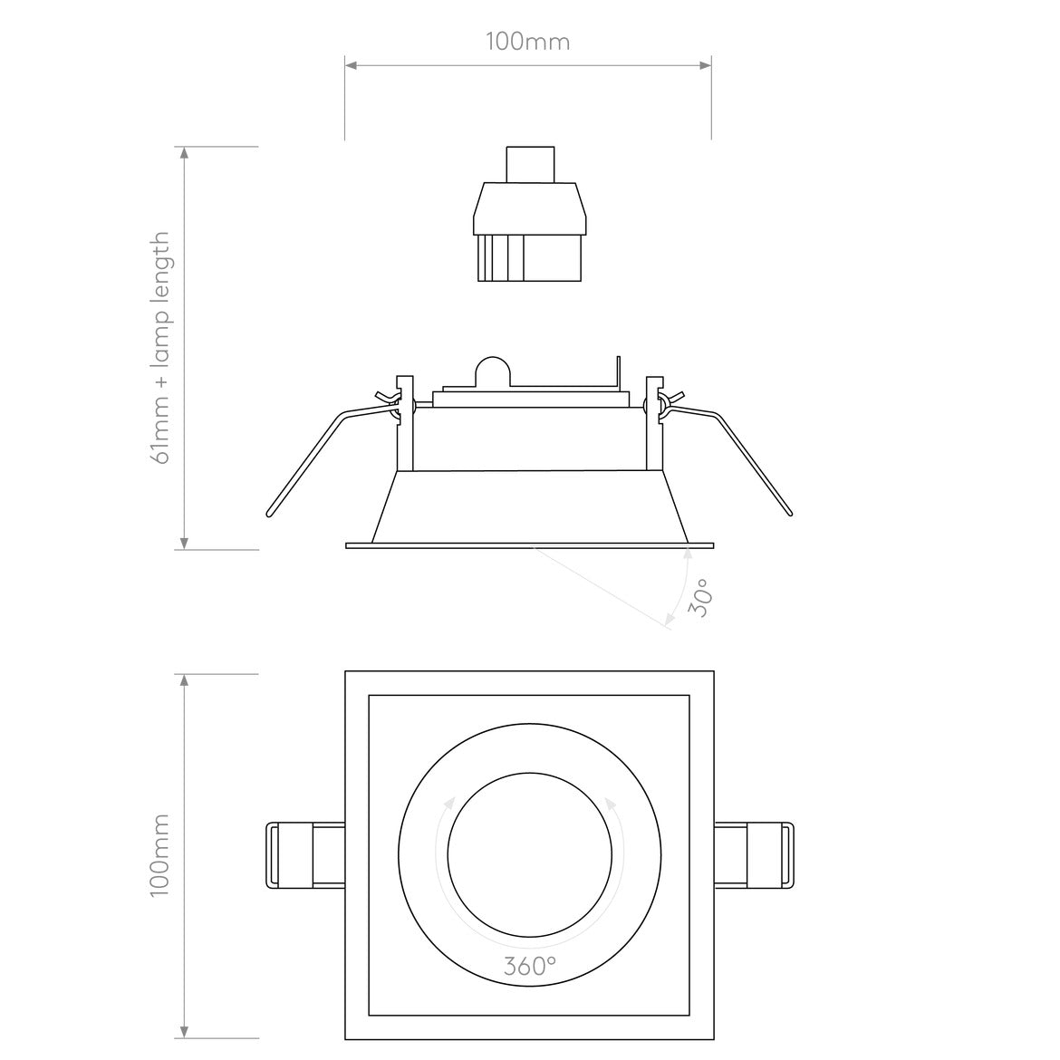 Technical drawing of a ceiling light fixture with dimensions