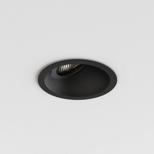 Black recessed ceiling light on a white background
