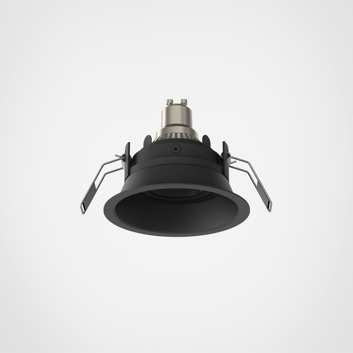 Black spotlight with metal fitting on a light gray background