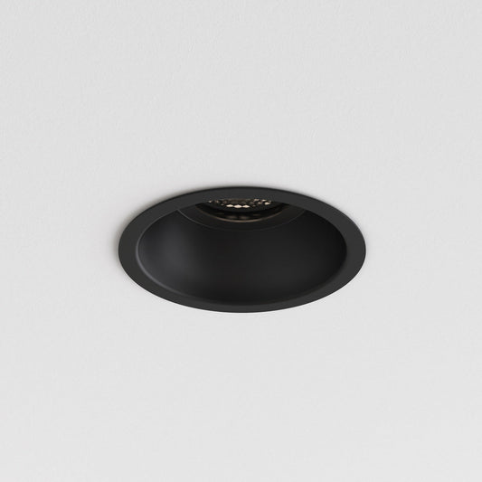 Black recessed ceiling light on a white background