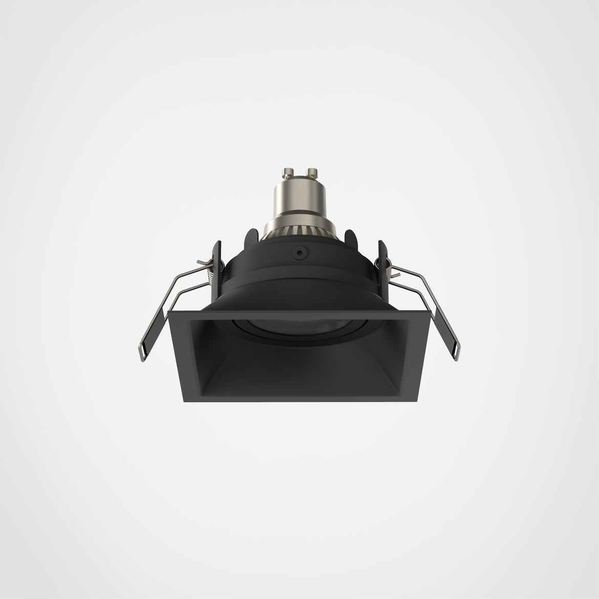 Black square recessed ceiling light on a white background