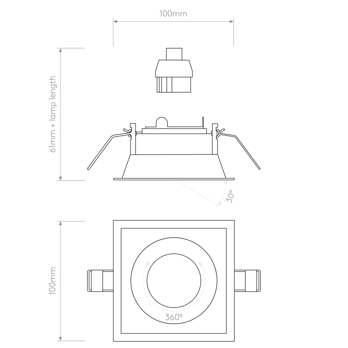 Minima Slimline Adjustable Square Downlight, Black, GU10, IP20, Fire Rated