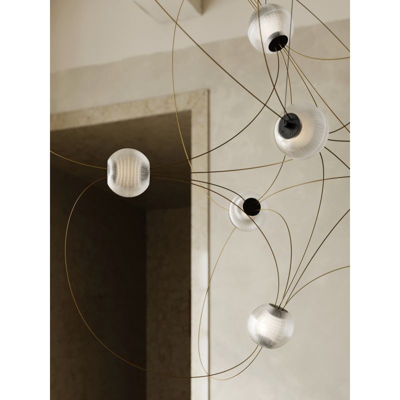 Munari 6, Round, Black Steel with Frosted Acrylic Spheres, LED, 20W, 2400K, Triac Dim, IP20