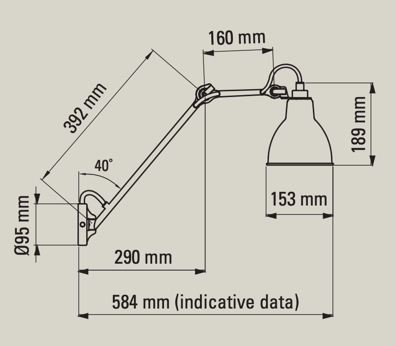 Gras N122 Adjustable Wall 1 Long Up Arm Yellow Shade, E27, IP20