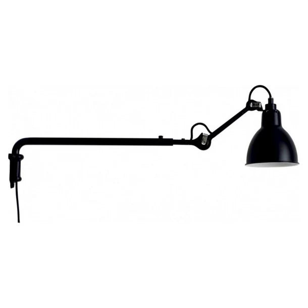 Gras N203 Adjustable Wall Telescopic Straight Arm Black Shade with Plug, E14, IP20