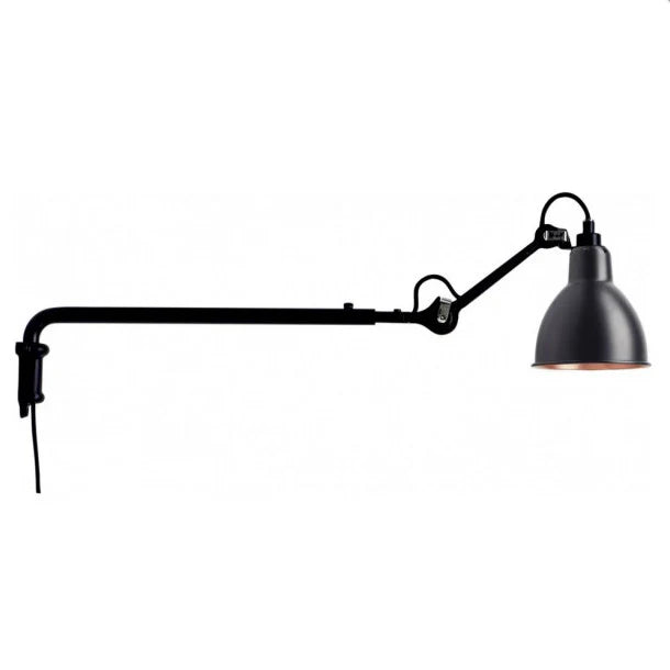 Gras N203 Adjustable Wall Telescopic Straight Arm Black Shade with Plug, E14, IP20