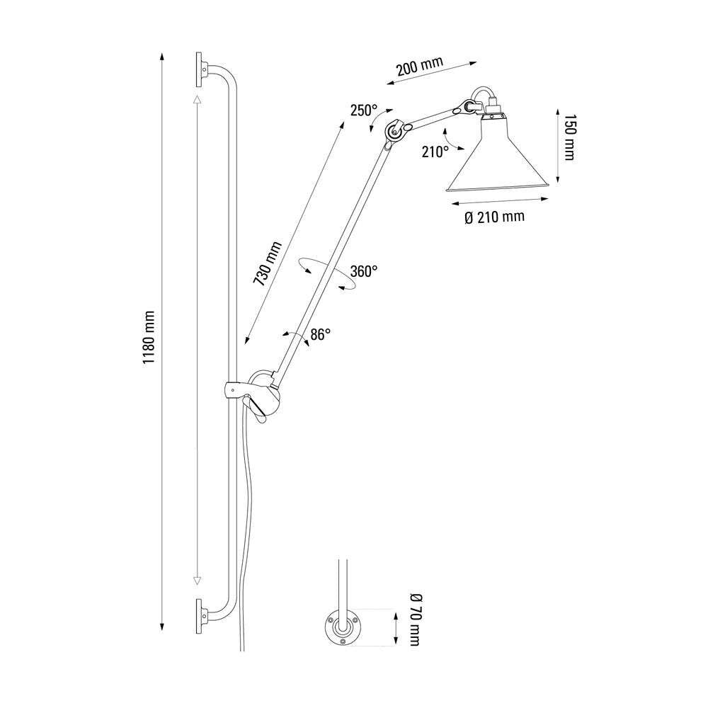 Gras N214 Adjustable Wall Bracket Cone Chrome Shade, Plug In, E14, IP20