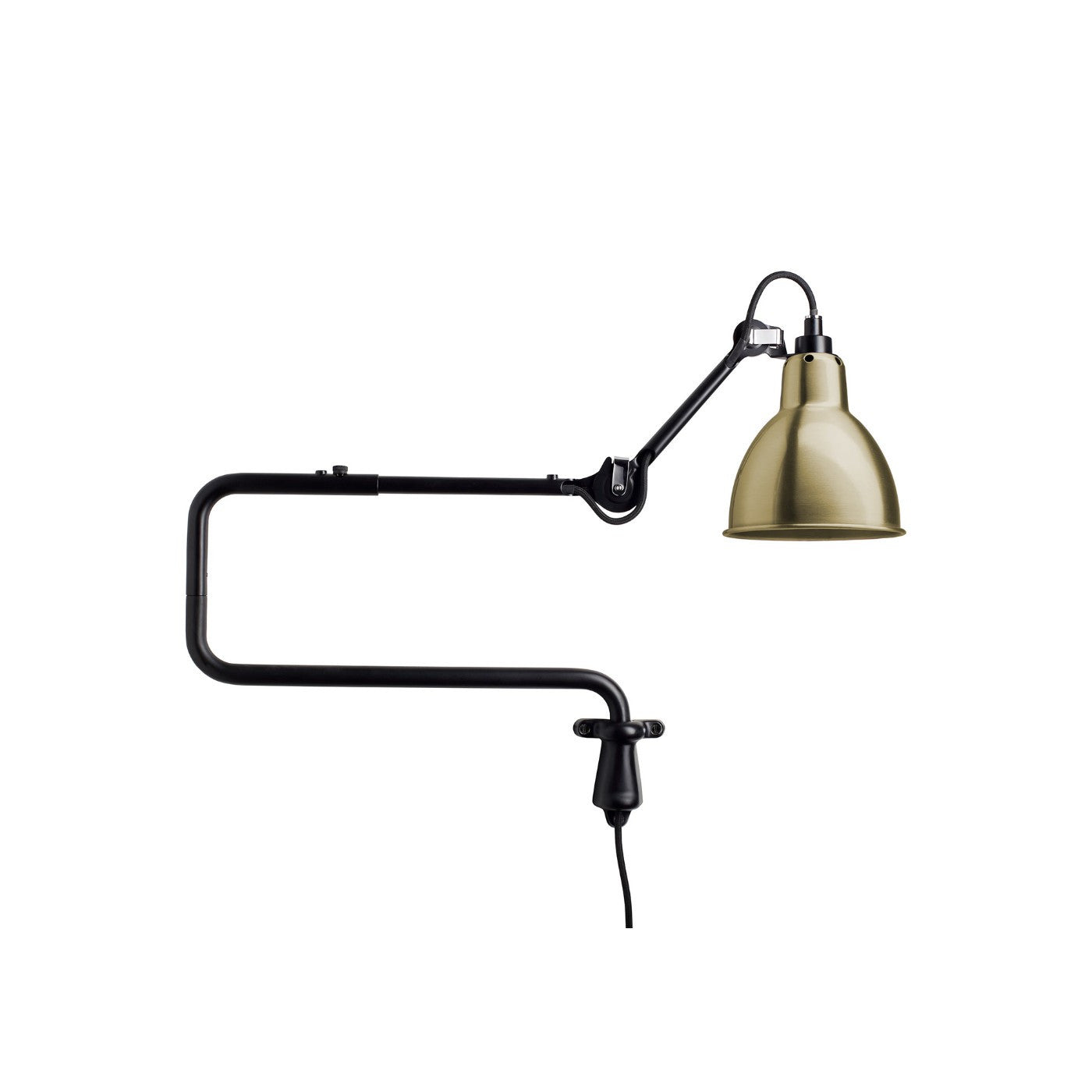 Gras N303 Adjustable Wall C Arm Round Brass Shade, Plug In, E14, IP20