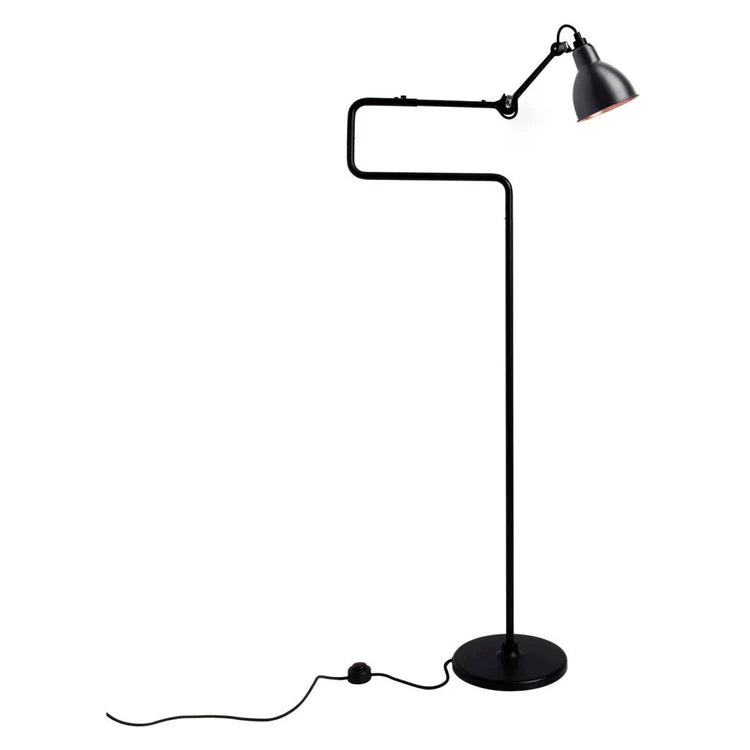 Gras N411 Adjustable Reading Floor Lamp C Arm Round Black Shade, E14, IP20