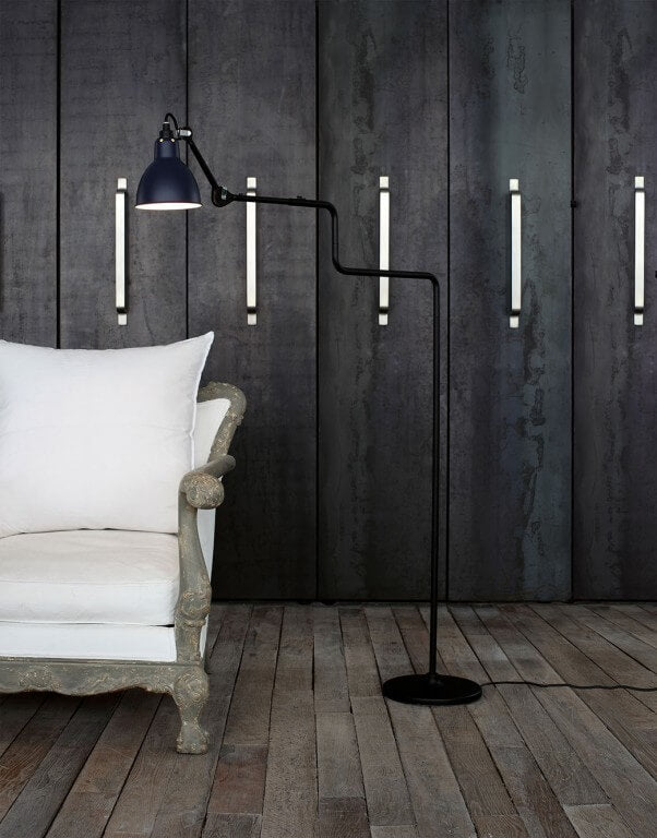 Gras N411 Adjustable Reading Floor Lamp C Arm Round Brass Shade, E14, IP20