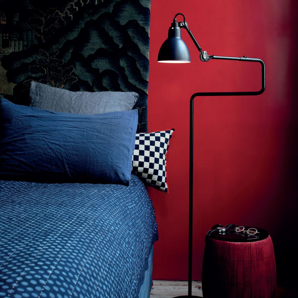 Gras N411 Adjustable Reading Floor Lamp C Arm Round Red Shade, E14, IP20