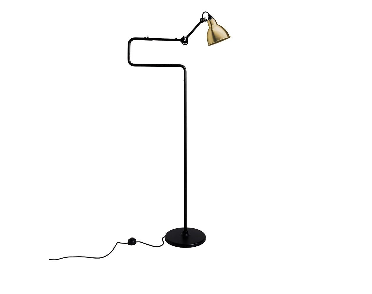 Gras N411 Adjustable Reading Floor Lamp C Arm Round Brass Shade, E14, IP20