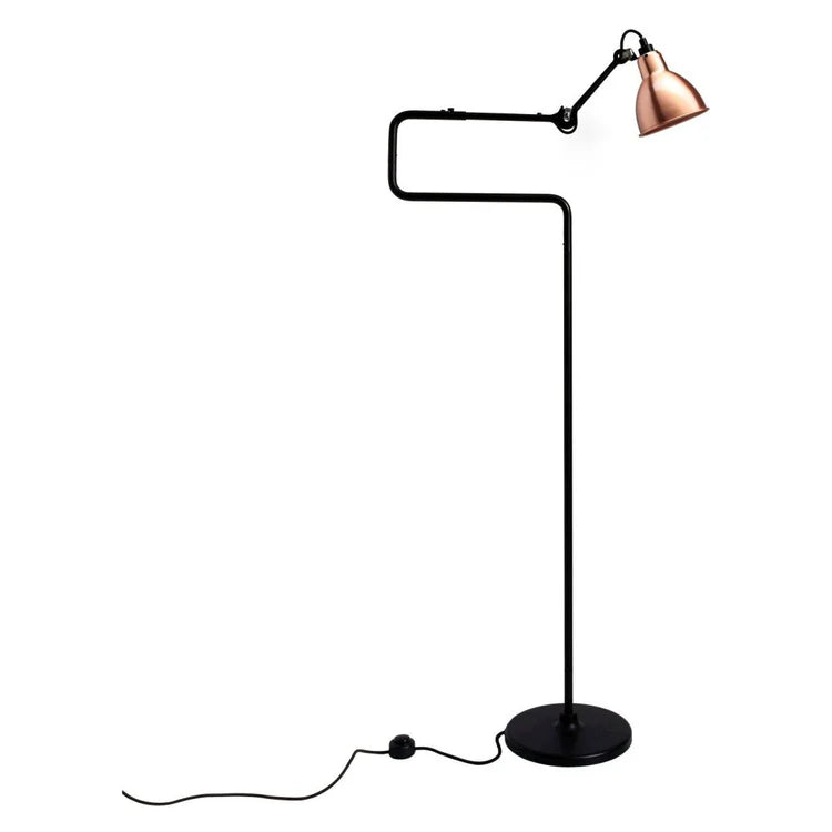 Gras N411 Adjustable Reading Floor Lamp C Arm Round Copper Shade, E14, IP20