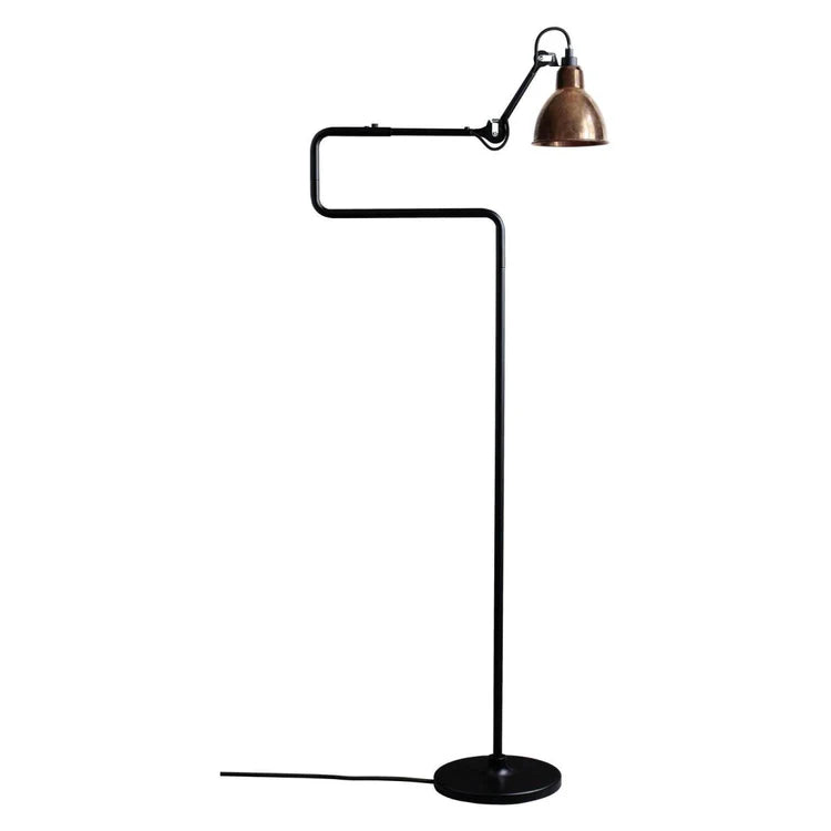 Gras N411 Adjustable Reading Floor Lamp C Arm Round Raw Copper Shade, E14, IP20