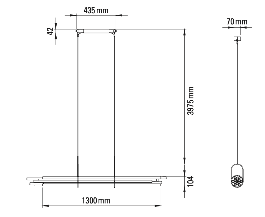 NL 12 Pendant, Linear, Horizontal, Frosted Glass Tubes, LED, 2200K, IP20