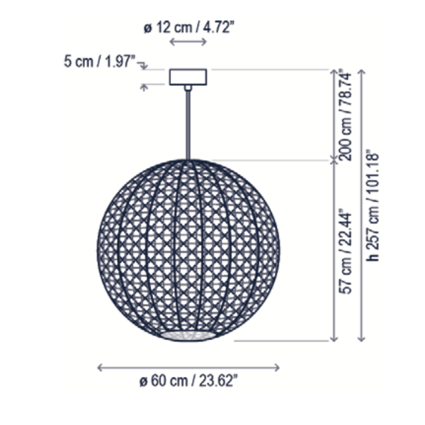 Nans Pendant, Sphere, 60 cm, Red, LED, 14W, Triac Dim, IP54