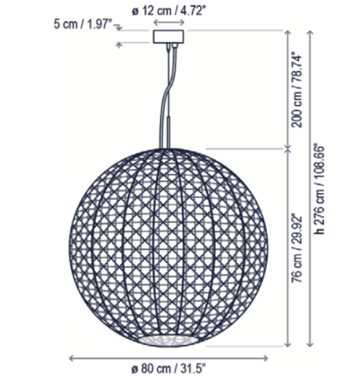 Nans Pendant, Sphere, 80 cm, Red, LED, 14W, Triac Dim, IP54