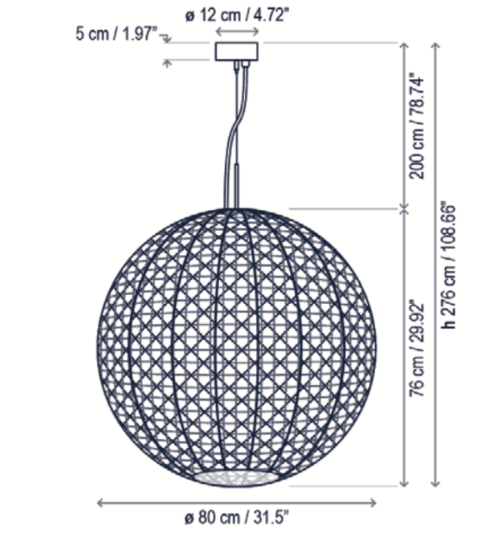 Nans Pendant, Sphere, 80 cm, Brown, LED, 14W, Triac Dim, IP54