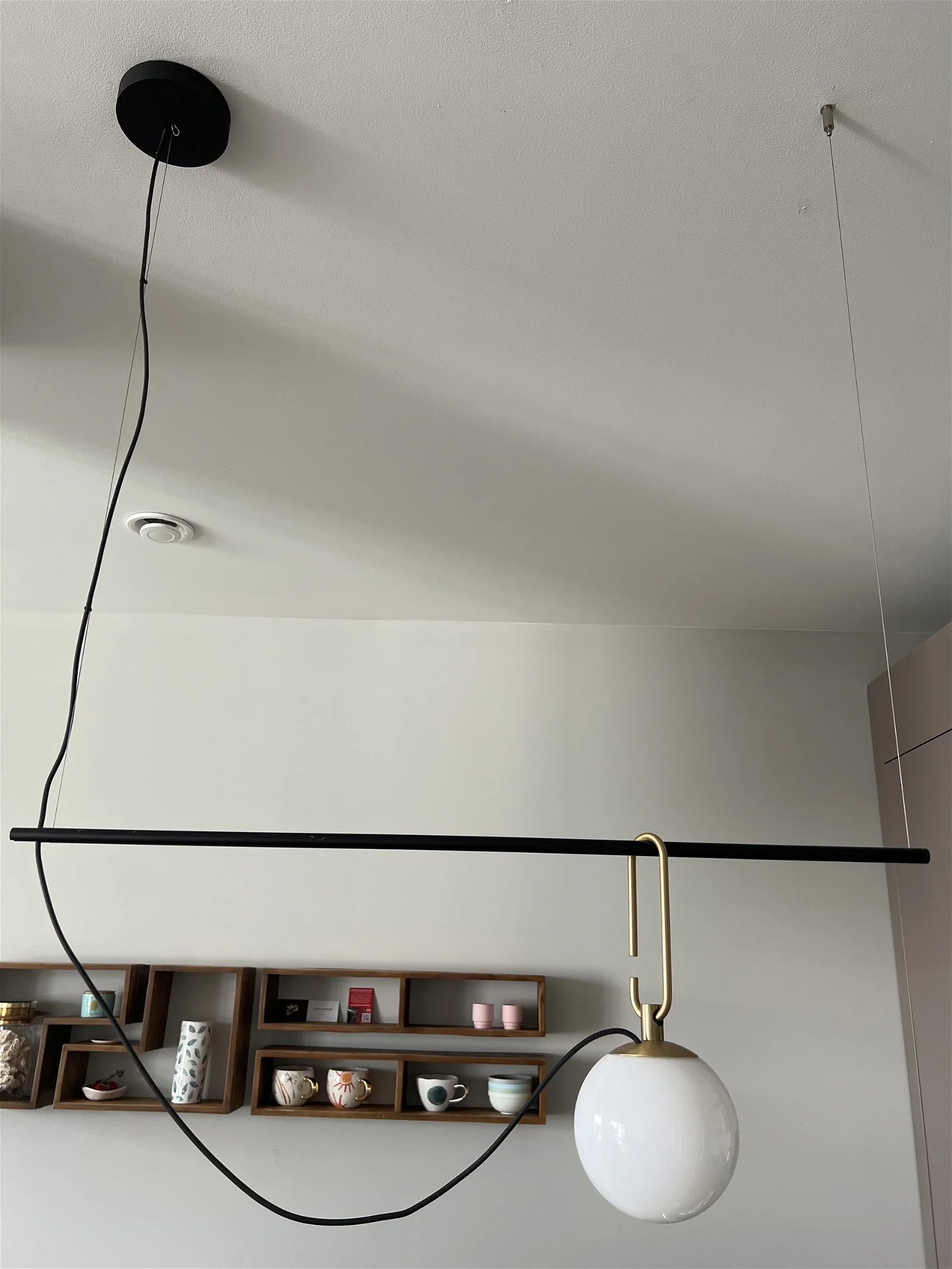 Nihm-Linear-Pendant-1-arm-14-Globe-Long-Arm-In-Situ-Unlit