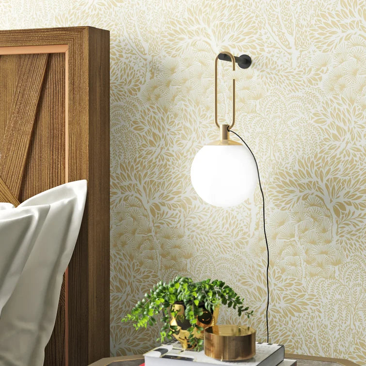 Nihm-Wall-Bedside-with-Plant-and-Patterned-Wall-Paper