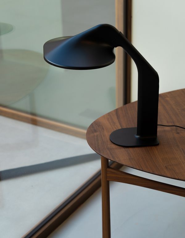 DCW Editions Niwaki black desk light on wooden side table
