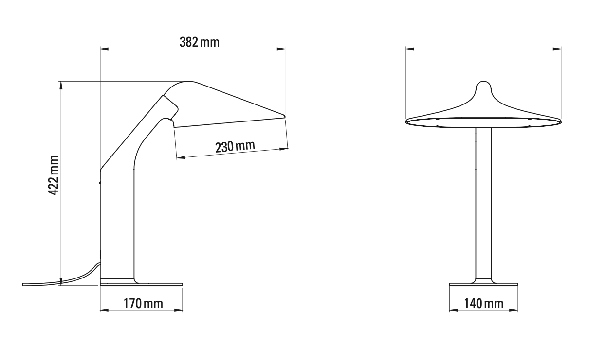 DCW Editions Niwaki desk light techinical drawings