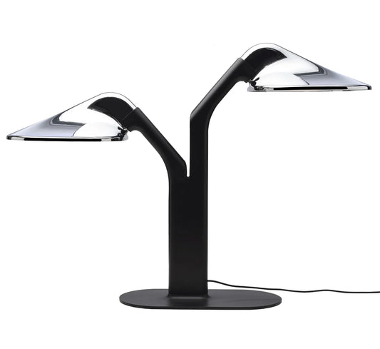 Niwaki Reading Table Lamp, Double, Black with Chrome Shades, LED, Thumbswitch Dim, IP20