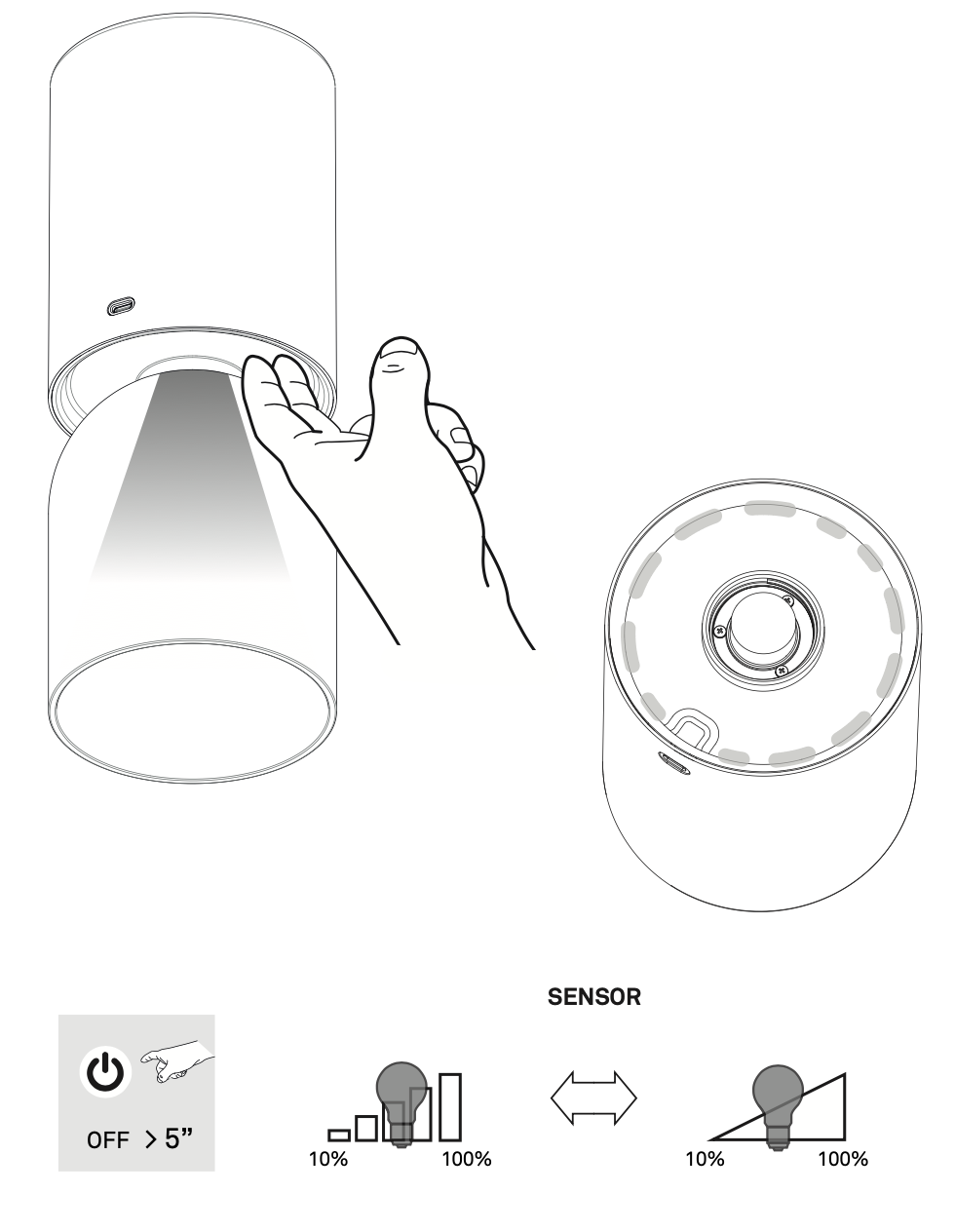 Nui Mini Wireless Table, Grey Shade, LED, Touch Dim, IP54