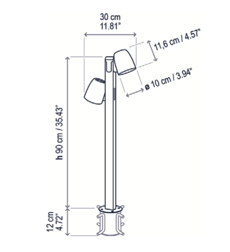 Nut Bollard, 90 cm with 2 Heads, Graphite Brown, LED, 12.6W, Triac Dim, IP65