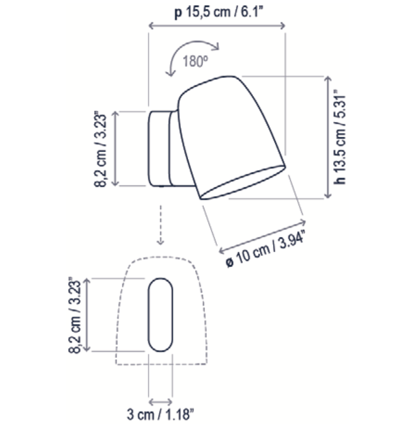 Nut Wall, Adjustable, White, LED, 6.3W, Thumbswitch Touch Dim, IP54