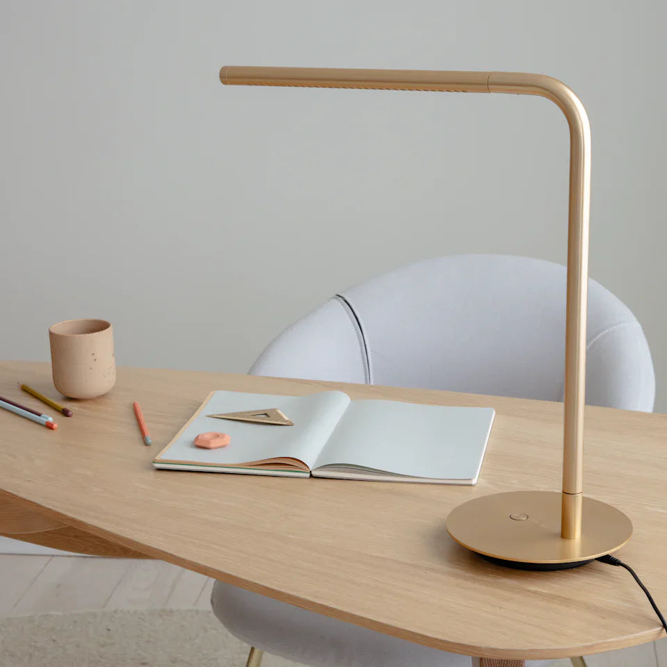 Omni Adjustable Reading Table Lamp, Brass, LED, Thumbswitch Dim