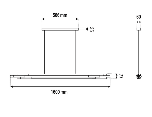 Org Pendant, Linear, Horizontal, 1600 L, Gold, LED, Triac Dim, IP20