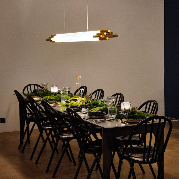 Org Pendant, Linear, Horizontal, 1600 L, Gold, LED, Triac Dim, IP20