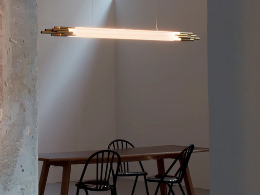 Org Pendant, Linear, Horizontal, 2000 L, Gold, LED, Triac Dim, IP20