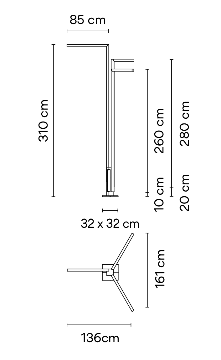 Palo Alto Floor, 3 Light, 310 cm, Green, LED, 45W, On/Off, IP65