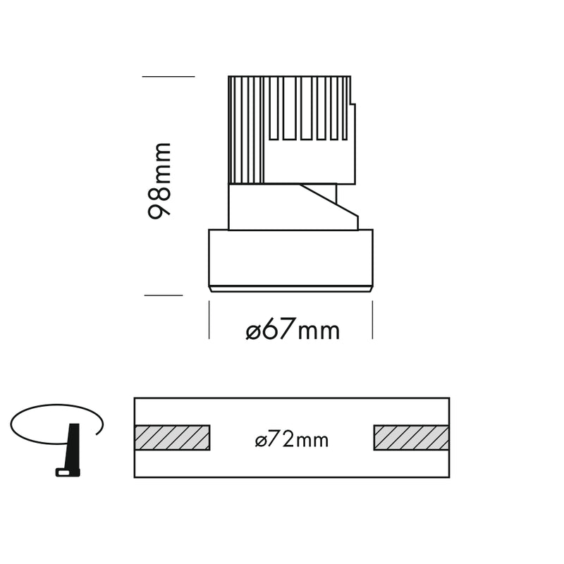 Performance Downlight, XS, Trimless, Round, Adjustable, Black Chrome, 11W, LED, Dim, IP40