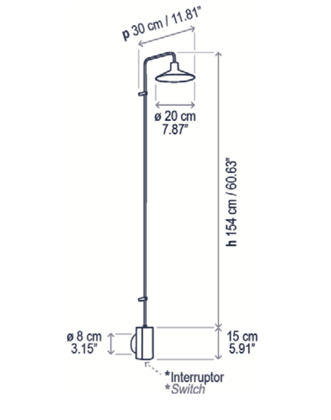 Platet Wall, Long Arm, Grey, LED, 4.2W, Thumbswitch, IP20