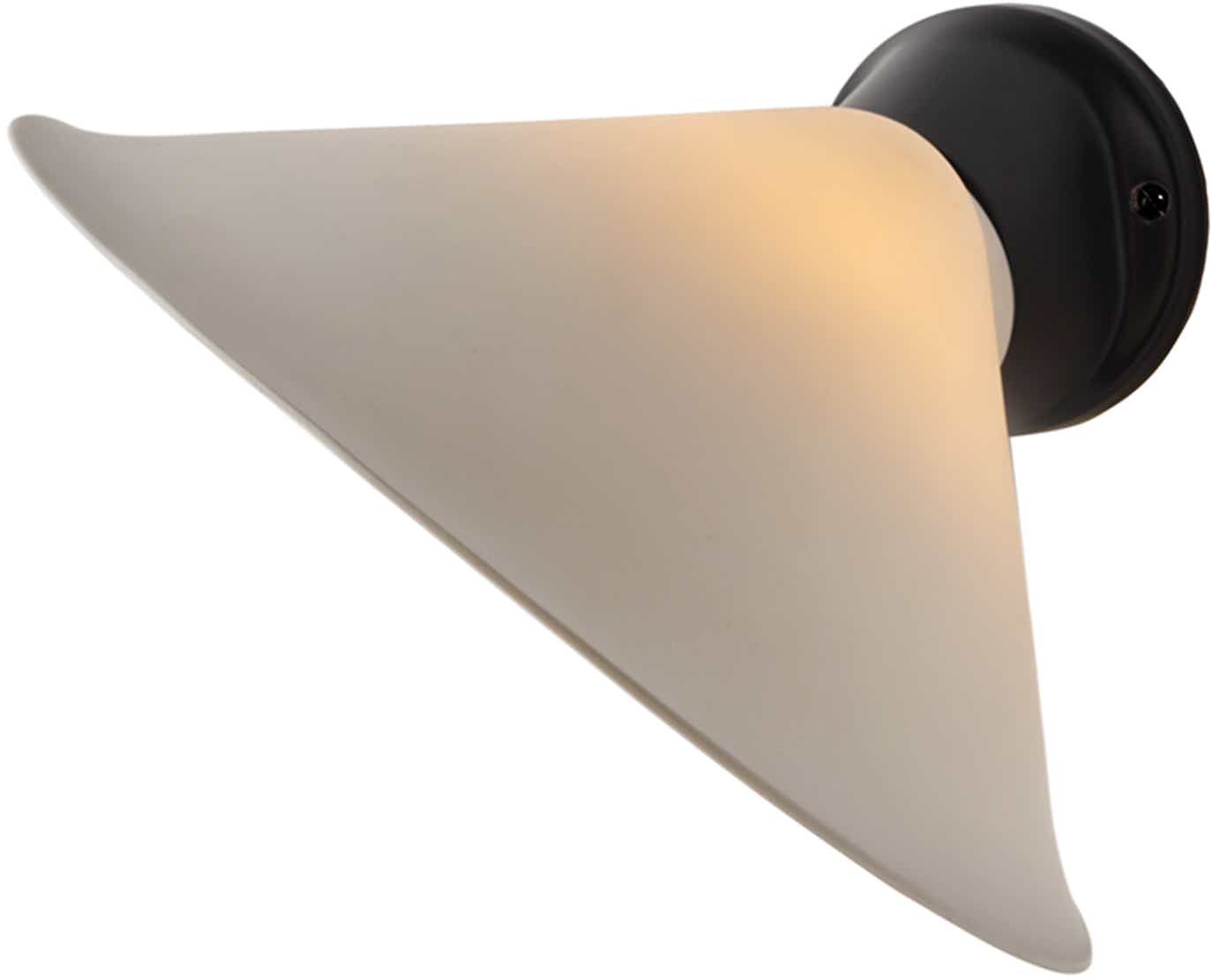DCW Editions Plume wall light with white shade and black base with white background