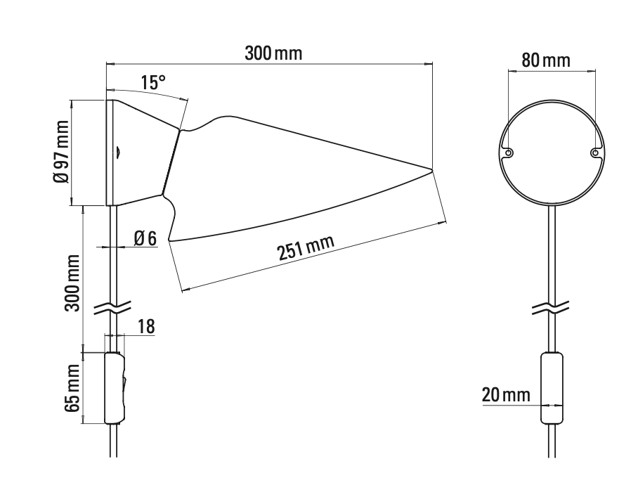 DCW Editions Plume wall light with plug in cord technical drawing