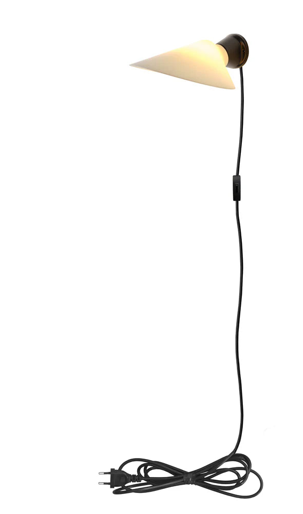 DCW Editions Plume wall light with polycarbonate shade and black base and plug-in cable