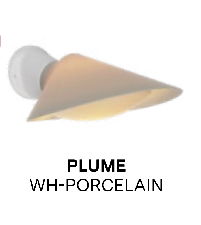 DCW Editions Plume wall light with porcelain shade and white hardware