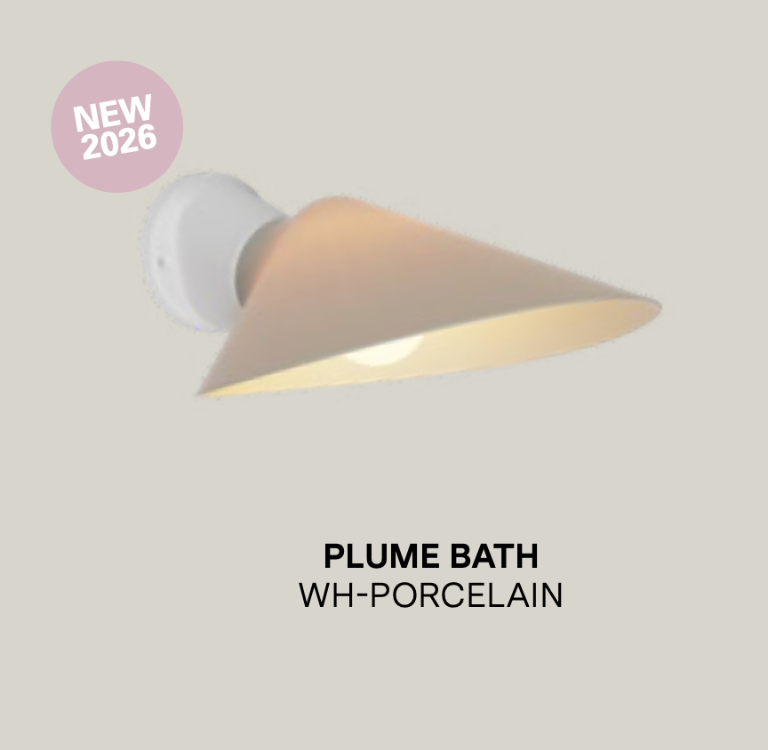 DCW Editions Plume wall light with porcelain shade and white hardware, IP44 rated