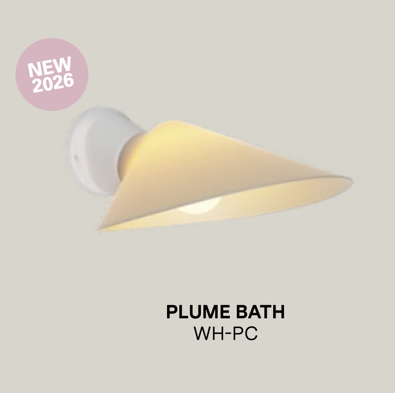 DCW Editions Plume wall light with polycarbonate shade and white hardware, IP44 rated