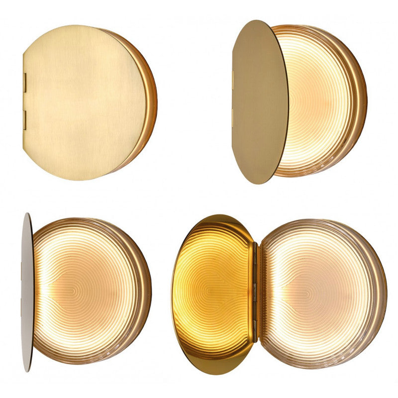 Poudrier Wall, Gold and Ripple Glass, LED, On/Off, IP44