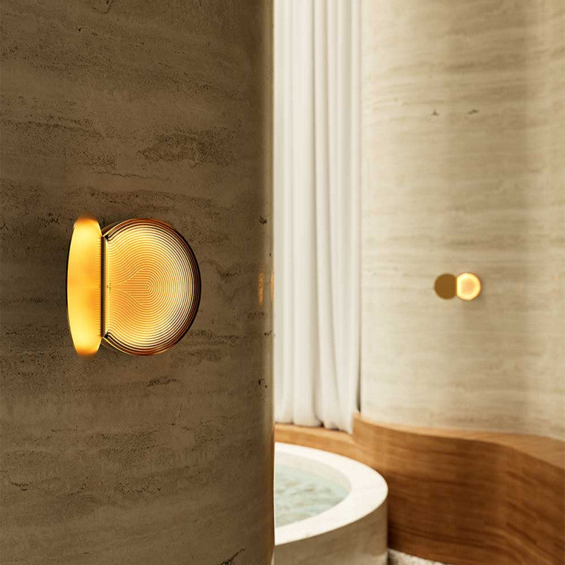 Poudrier Wall, Gold and Ripple Glass, LED, On/Off, IP44